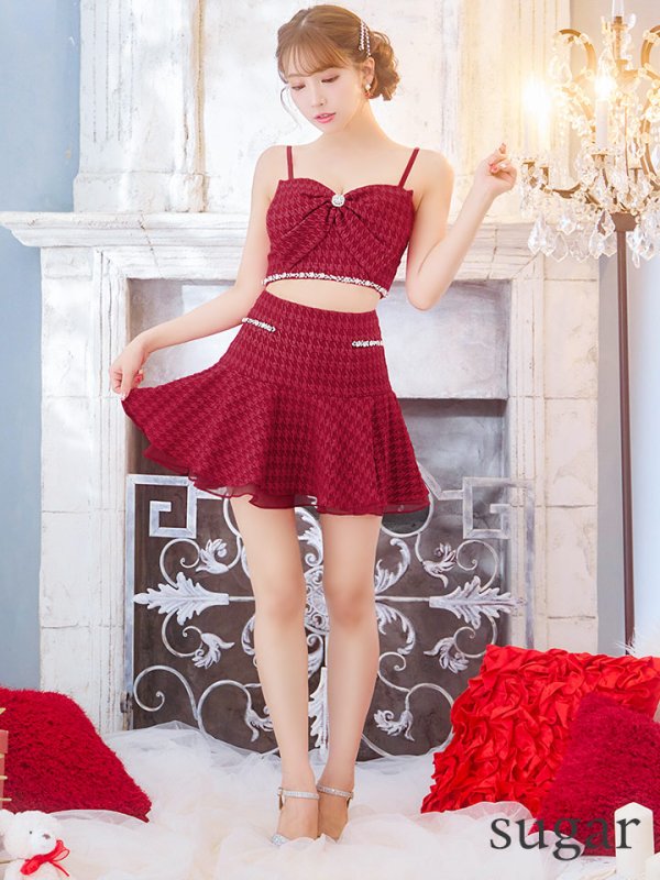 画像19: XSサイズあり【ROBE de FLEURS/ローブドフルール】フロントリボン/ セットアップ/ キャミソール/ ジャガード/ フレア/ ミニドレス/ キャバドレス[OF08] (19)