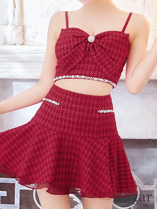 画像20: XSサイズあり【ROBE de FLEURS/ローブドフルール】フロントリボン/ セットアップ/ キャミソール/ ジャガード/ フレア/ ミニドレス/ キャバドレス[OF08] (20)