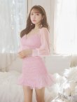 画像2: XSサイズあり【ROBE de FLEURS/ローブドフルール】スパンコール/ ドットチュール/ 袖あり/ 長袖/ セットアップ/ ビジュー/ フレア/ ミニドレス/ キャバドレス[OF2] (2)