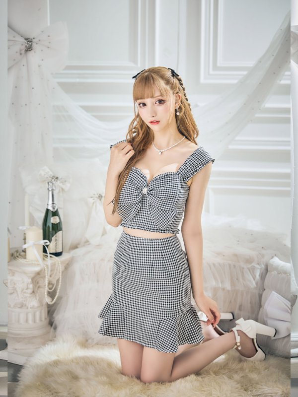 画像9: 【皇らいか/関西コレクション着用】XSサイズあり【ROBE de FLEURS/ローブドフルール】ツイード/ リボン/ ビジュー/ マーメイド/ フリル/ セットアップ/ ミニドレス/ キャバドレス[OF08] (9)