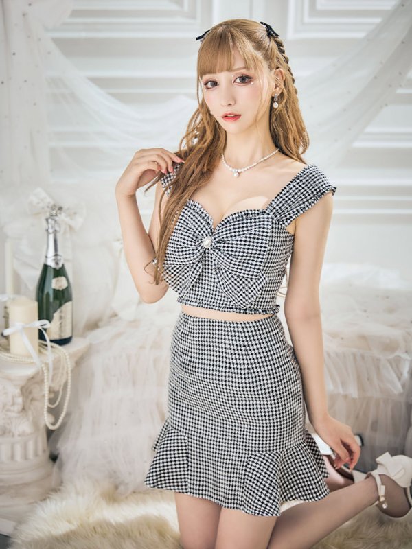 画像10: 【皇らいか/関西コレクション着用】XSサイズあり【ROBE de FLEURS/ローブドフルール】ツイード/ リボン/ ビジュー/ マーメイド/ フリル/ セットアップ/ ミニドレス/ キャバドレス[OF08] (10)