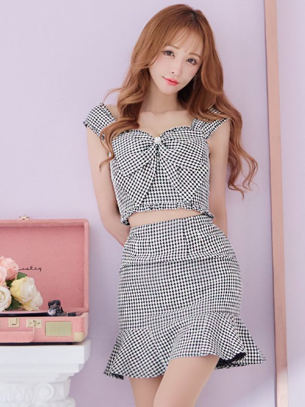 画像25: 【皇らいか/関西コレクション着用】XSサイズあり【ROBE de FLEURS/ローブドフルール】ツイード/ リボン/ ビジュー/ マーメイド/ フリル/ セットアップ/ ミニドレス/ キャバドレス[OF08] (25)