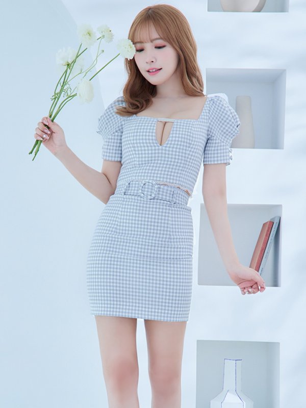 画像12: XSサイズあり【ROBE de FLEURS/ローブドフルール】ギンガムチェック/ レース/ ビジュー/ セットアップ/ 半袖/ 袖あり/ ミニドレス/ キャバドレス[OF08] (12)