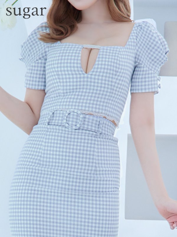 画像14: XSサイズあり【ROBE de FLEURS/ローブドフルール】ギンガムチェック/ レース/ ビジュー/ セットアップ/ 半袖/ 袖あり/ ミニドレス/ キャバドレス[OF08] (14)