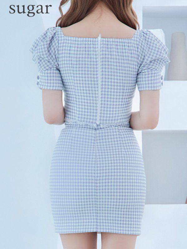 画像15: XSサイズあり【ROBE de FLEURS/ローブドフルール】ギンガムチェック/ レース/ ビジュー/ セットアップ/ 半袖/ 袖あり/ ミニドレス/ キャバドレス[OF08] (15)