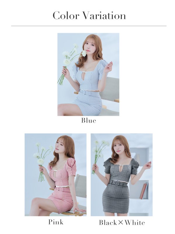 画像24: XSサイズあり【ROBE de FLEURS/ローブドフルール】ギンガムチェック/ レース/ ビジュー/ セットアップ/ 半袖/ 袖あり/ ミニドレス/ キャバドレス[OF08] (24)