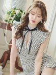 画像5: XSサイズあり【ROBE de FLEURS/ローブドフルール】チェックツイード/ マーメイド/ ネックリボン/ ジップ/ フリルショルダー/ ミニドレス/ キャバドレス[OF2] (5)