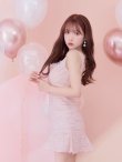 画像6: XSサイズあり【ROBE de FLEURS/ローブドフルール】サマーツイード/ フリル裾/ マーメイド/ フロントジップ/ ドットチュール/ ミニドレス/ キャバドレス[OF2] (6)