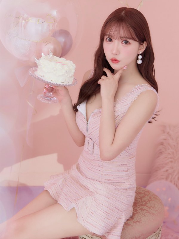 画像8: XSサイズあり【ROBE de FLEURS/ローブドフルール】サマーツイード/ フリル裾/ マーメイド/ フロントジップ/ ドットチュール/ ミニドレス/ キャバドレス[OF08] (8)