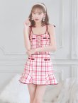 画像2: sugarコラボ商品☆【XSサイズあり】【ROBE de FLEURS/ローブドフルール】チェック柄/ マーメイド/ ショルダーリボン/ キャミソール/ セットアップ/ ミニドレス/ キャバドレス[OF2] (2)