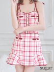 画像8: sugarコラボ商品☆【XSサイズあり】【ROBE de FLEURS/ローブドフルール】チェック柄/ マーメイド/ ショルダーリボン/ キャミソール/ セットアップ/ ミニドレス/ キャバドレス[OF2] (8)