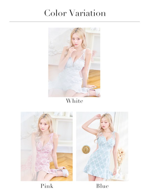 画像25: XSサイズあり【ROBE de FLEURS/ローブドフルール】グリッター/ 立体レース/ フロントジッパー/ ノースリーブ/ Aライン/ フレア/ ミニドレス/ キャバドレス[OF08] (25)