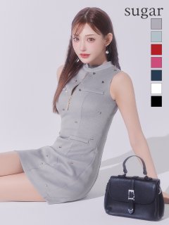 【ROBE de FLEURS/ローブドフルール】ハイネック/ ジッパー/ ワンカラー/ ノースリーブ/ Aライン/ ミニドレス/ キャバドレス