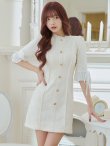 画像9: XSサイズあり【ROBE de FLEURS/ローブドフルール】ラメツイード/ 七分袖/ 袖フリル/ リボン/ フレア/ ミニドレス/ キャバドレス[OF2] (9)