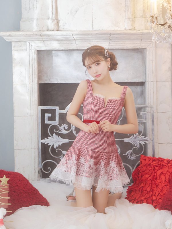 画像5: XSサイズあり【ROBE de FLEURS/ローブドフルール】ツイード/ ギンガムチェック/ フロントジップ/ ノースリーブ/ スパンコール/ フレア/ ミニドレス/ キャバドレス[OF08] (5)