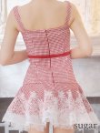 画像8: XSサイズあり【ROBE de FLEURS/ローブドフルール】ツイード/ ギンガムチェック/ フロントジップ/ ノースリーブ/ スパンコール/ フレア/ ミニドレス/ キャバドレス[OF2] (8)