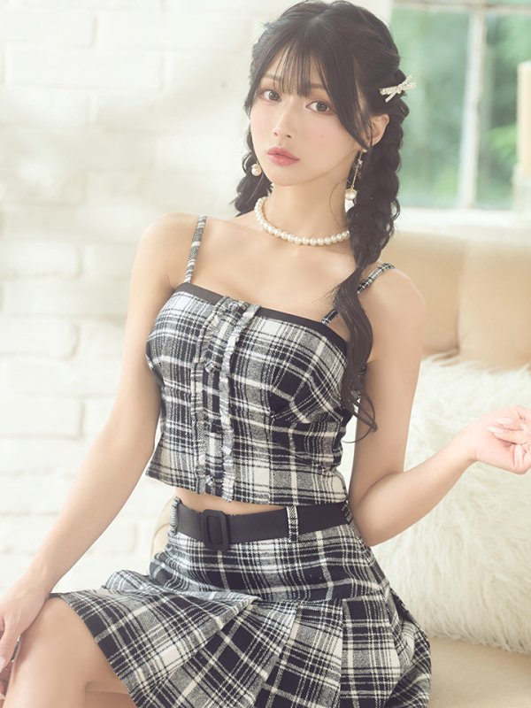 画像6: XSサイズあり【ROBE de FLEURS/ローブドフルール】ラメツイード/ プリーツスカート/ キャミソール/ セットアップ/ フレア/ ミニドレス/ キャバドレス[OF08] (6)