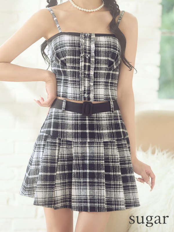 画像8: XSサイズあり【ROBE de FLEURS/ローブドフルール】ラメツイード/ プリーツスカート/ キャミソール/ セットアップ/ フレア/ ミニドレス/ キャバドレス[OF08] (8)