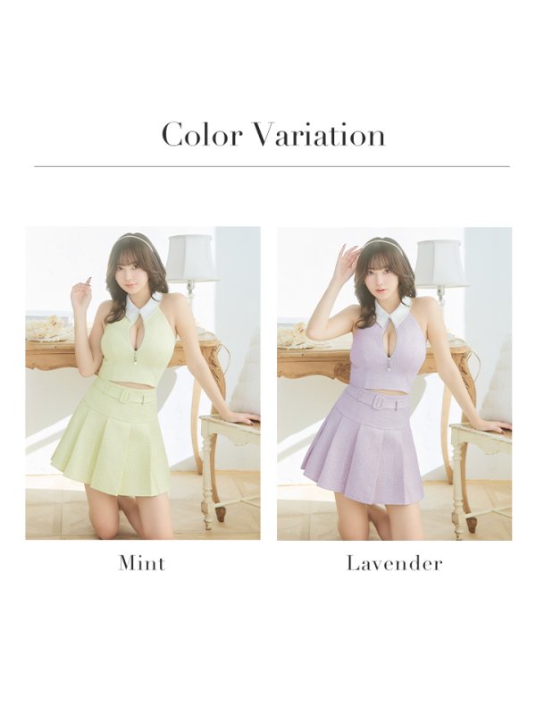 画像39: XSサイズあり【ROBE de FLEURS/ローブドフルール】ツイード/ ジップ/ 襟付き/ ホルター/ プリーツ/ フレア/ セットアップ/ ミニドレス/ キャバドレス[OF08] (39)