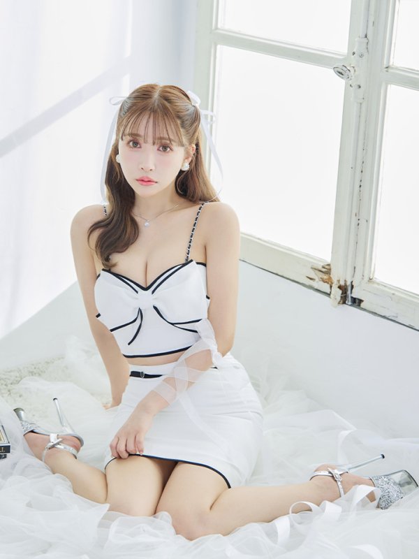 画像9: XSサイズあり【ROBE de FLEURS/ローブドフルール】ビッグリボン/ バイカラー/ キャミソール/ タイト/ セットアップ/ ミニドレス/ キャバドレス[OF08] (9)