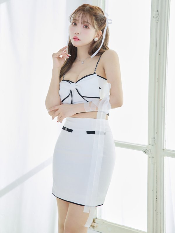 画像10: XSサイズあり【ROBE de FLEURS/ローブドフルール】ビッグリボン/ バイカラー/ キャミソール/ タイト/ セットアップ/ ミニドレス/ キャバドレス[OF08] (10)