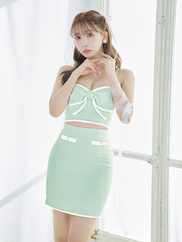 画像23: XSサイズあり【ROBE de FLEURS/ローブドフルール】ビッグリボン/ バイカラー/ キャミソール/ タイト/ セットアップ/ ミニドレス/ キャバドレス[OF08] (23)