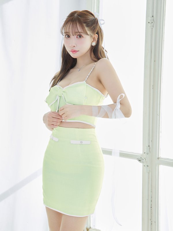 画像2: XSサイズあり【ROBE de FLEURS/ローブドフルール】ビッグリボン/ バイカラー/ キャミソール/ タイト/ セットアップ/ ミニドレス/ キャバドレス[OF08] (2)