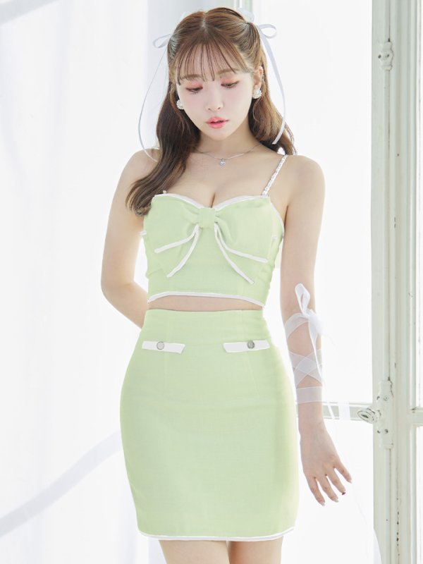 画像3: XSサイズあり【ROBE de FLEURS/ローブドフルール】ビッグリボン/ バイカラー/ キャミソール/ タイト/ セットアップ/ ミニドレス/ キャバドレス[OF08] (3)