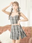 画像5: XSサイズあり【ROBE de FLEURS/ローブドフルール】セットアップ/ ツイード/ チェック/ キャミソール/ フロントジップ/ フレア/ ミニドレス/ キャバドレス[OF2] (5)