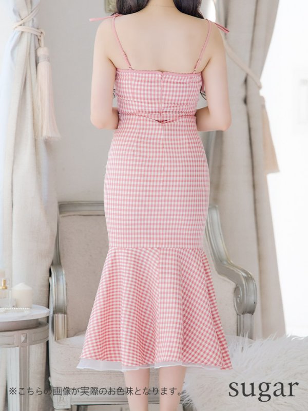 画像18: 【ROBE de FLEURS/ローブドフルール】ショルダーリボン/ ギンガムチェック/ マーメイド/ ミディアムドレス/ キャバドレス[OF08] (18)