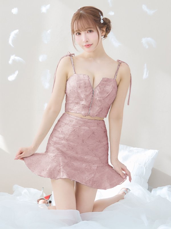 画像30: XSサイズあり【ROBE de FLEURS/ローブドフルール】フラワーチュール/ バストフリル/ セットアップ/ フレア/ ミニドレス/ キャバドレス[OF08] (30)