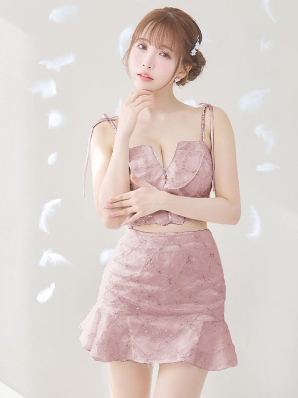 画像31: XSサイズあり【ROBE de FLEURS/ローブドフルール】フラワーチュール/ バストフリル/ セットアップ/ フレア/ ミニドレス/ キャバドレス[OF08] (31)