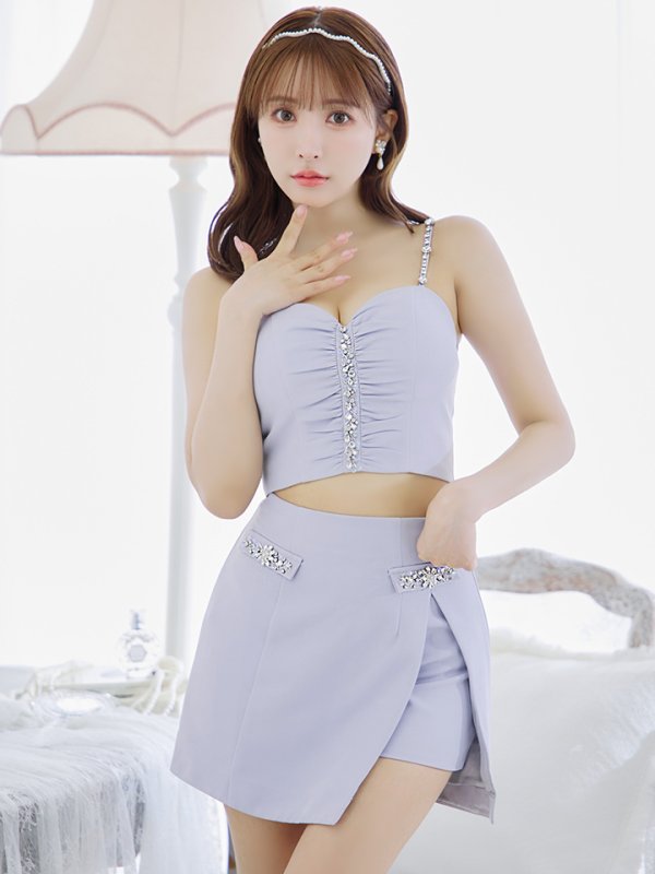 画像2: XSサイズあり【ROBE de FLEURS/ローブドフルール】バストビジュー/ ギャザー/ リッチ/ セットアップ/ ミニドレス/ キャバドレス[OF08] (2)