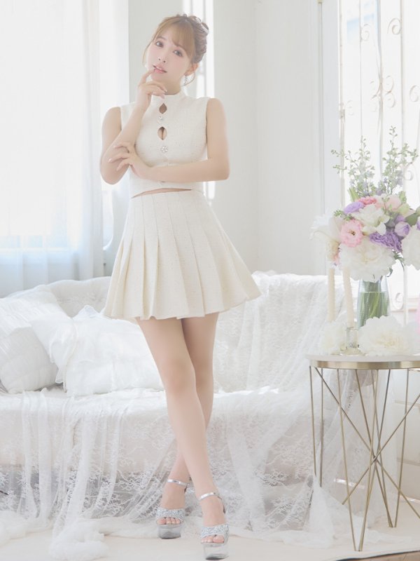 画像7: XSサイズあり【ROBE de FLEURS/ローブドフルール】ラメツイード/ ビジュー/ ボタン/ セットアップ/ ノースリーブ/ フレア/ ミニドレス/ キャバドレス[OF08] (7)