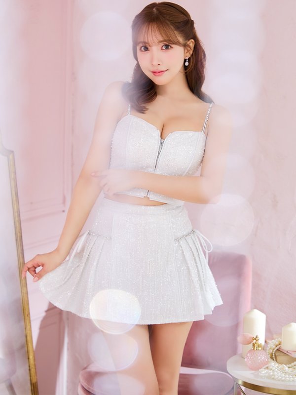 画像8: XSサイズあり【ROBE de FLEURS/ローブドフルール】バストジップ/ サイドリボン/ スパークル/ フレア/ ミニドレス/ キャバドレス[OF08] (8)