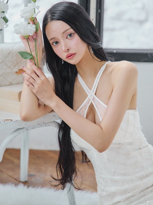 画像2: XSサイズあり【ROBE de FLEURS/ローブドフルール】サテンチュールリボン/ クロスネック/ タイト/ ミニドレス/ キャバドレス[OF08] (2)