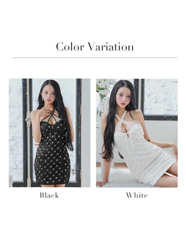 画像21: XSサイズあり【ROBE de FLEURS/ローブドフルール】サテンチュールリボン/ クロスネック/ タイト/ ミニドレス/ キャバドレス[OF08] (21)