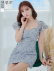 画像2: XSサイズあり【ROBE de FLEURS/ローブドフルール】スパンコール付き刺繍レース/ パフスリーブ/ 台形スカート/ ビジュー/ パール/ ミニドレス/ キャバドレス[OF2] (2)