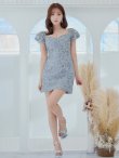画像5: XSサイズあり【ROBE de FLEURS/ローブドフルール】スパンコール付き刺繍レース/ パフスリーブ/ 台形スカート/ ビジュー/ パール/ ミニドレス/ キャバドレス[OF2] (5)