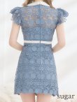 画像9: XSサイズあり【ROBE de FLEURS/ローブドフルール】襟付きリボン/ フラワーレース/ タイト/ ショートスリーブ/ ミニドレス/ キャバドレス[OF2] (9)