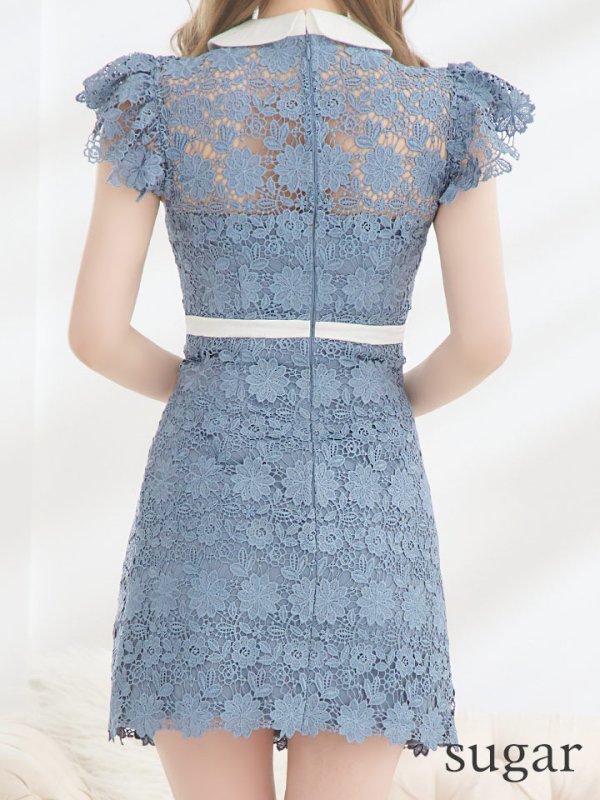 画像27: XSサイズあり【ROBE de FLEURS/ローブドフルール】襟付きリボン/ フラワーレース/ タイト/ ショートスリーブ/ ミニドレス/ キャバドレス[OF08] (27)