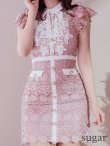 画像24: XSサイズあり【ROBE de FLEURS/ローブドフルール】襟付きリボン/ フラワーレース/ タイト/ ショートスリーブ/ ミニドレス/ キャバドレス[OF2] (24)