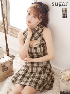 【ROBE de FLEURS/ローブドフルール】バストカット/ ノースリーブ/ チェック/ ミニドレス/ キャバドレス