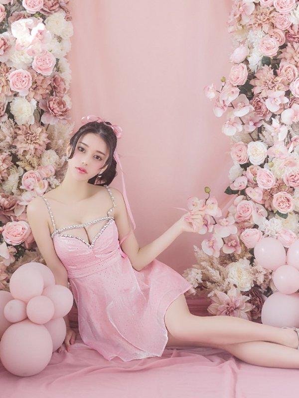 画像9: XSサイズあり【ROBE de FLEURS/ローブドフルール】ストーン/ サテン/ バストビジュー/ フレア/ キャミソール/ ミニドレス/ キャバドレス[OF08] (9)