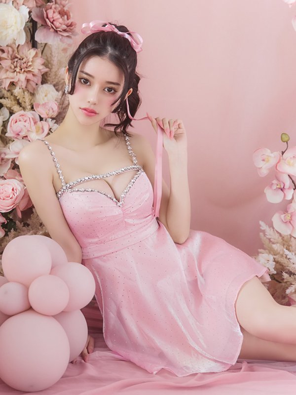 画像10: XSサイズあり【ROBE de FLEURS/ローブドフルール】ストーン/ サテン/ バストビジュー/ フレア/ キャミソール/ ミニドレス/ キャバドレス[OF08] (10)