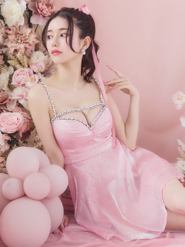 画像15: XSサイズあり【ROBE de FLEURS/ローブドフルール】ストーン/ サテン/ バストビジュー/ フレア/ キャミソール/ ミニドレス/ キャバドレス[OF08] (15)