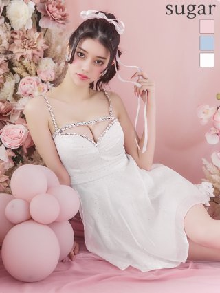 スエードリボン×チェックツイードベルトデザインセットアップキャバドレス XSサイズあり】スエードリボン×チェックツイードベルトデザイン