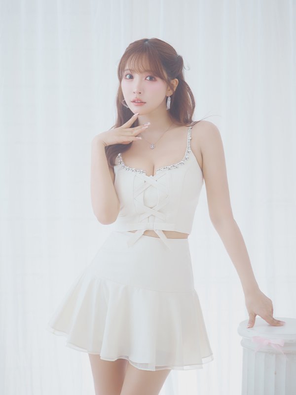 画像21: XSサイズあり【ROBE de FLEURS/ローブドフルール】センターリボン/ 2way/ フレア/ セットアップ/ ミニドレス/ キャバドレス[OF08] (21)