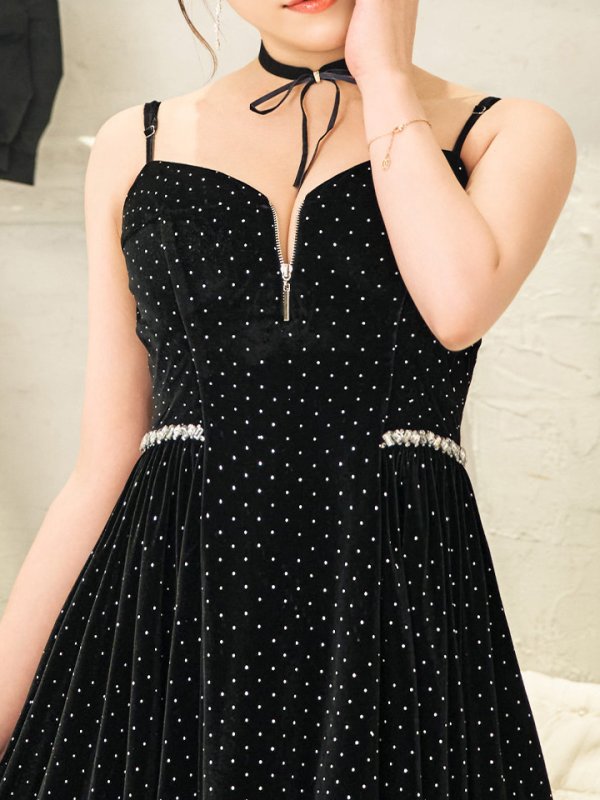 画像16: 【ゆか/関西コレクション着用】XSサイズあり【ROBE de FLEURS/ローブドフルール】ストーン付き/ ベロア/ ウエストビジュー/ キャミソール/ フレア/ ミニドレス/ キャバドレス[OF08] (16)