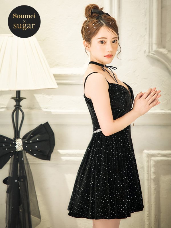 画像3: 【ゆか/関西コレクション着用】XSサイズあり【ROBE de FLEURS/ローブドフルール】ストーン付き/ ベロア/ ウエストビジュー/ キャミソール/ フレア/ ミニドレス/ キャバドレス[OF08] (3)